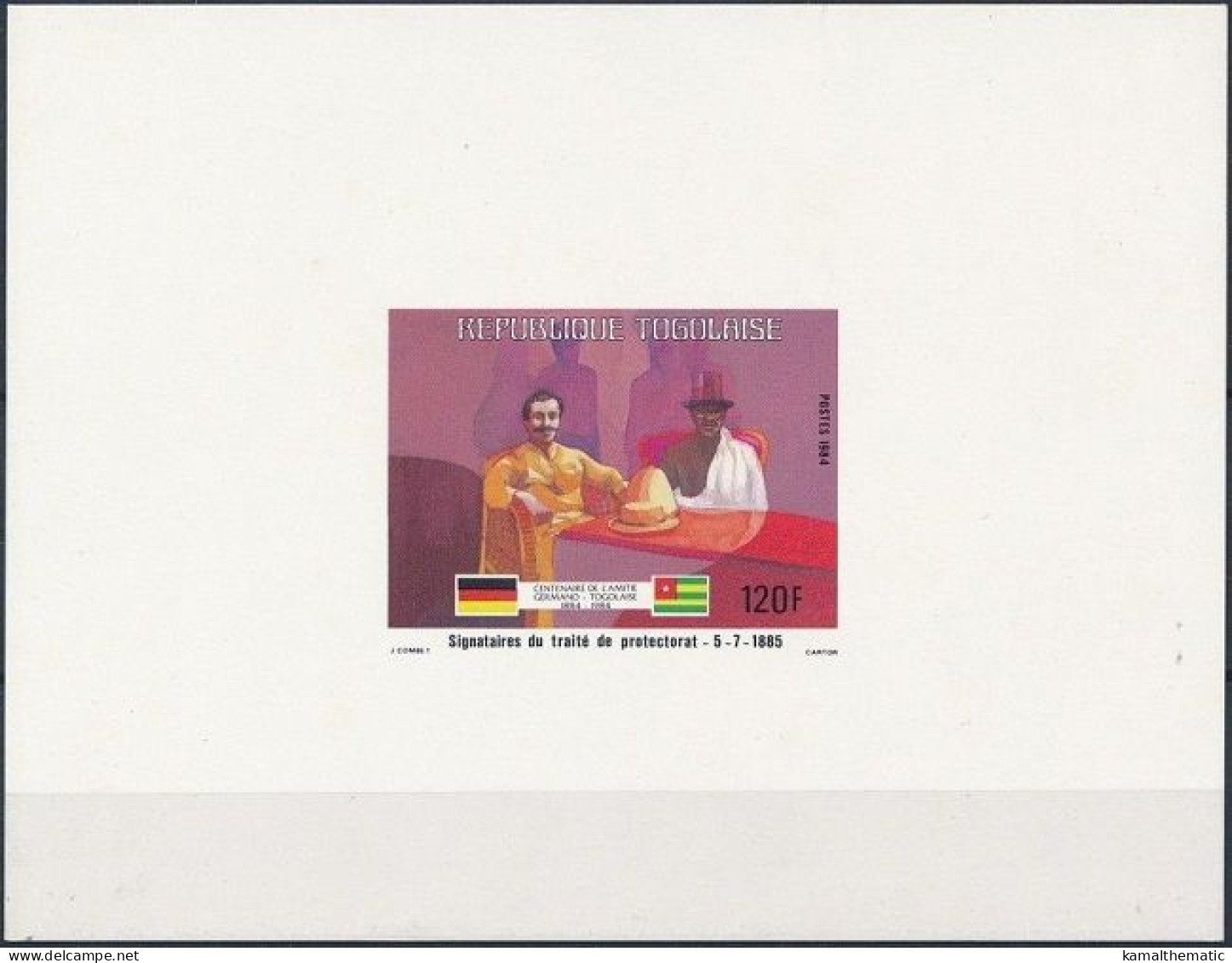 Togo 1984 Die Proof, Delux Sheet , Treaty Signers, Germany Joint Issue, Flags - Gemeinschaftsausgaben