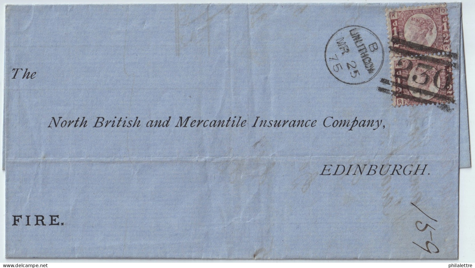 GB / Scotland - 1875 Pair SG 48/9 1/2d Bantam (plate 6 - QK/RK) On EL From LINLITHGOW To EDINBURGH - Brieven En Documenten