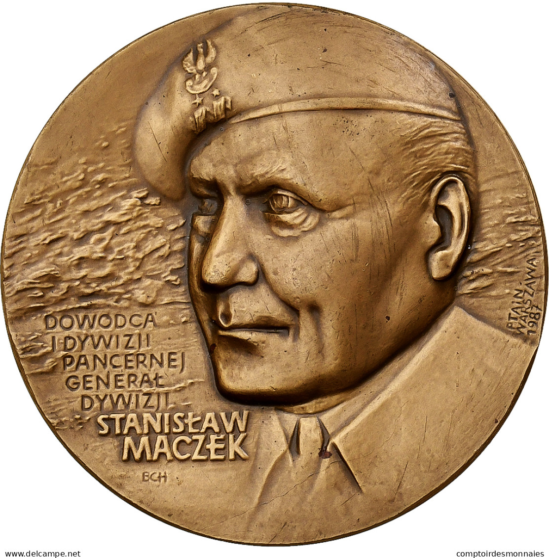 Pologne, Médaille, Stanilaw Maczek, 1944-1945, Bronze, SPL - Autres & Non Classés