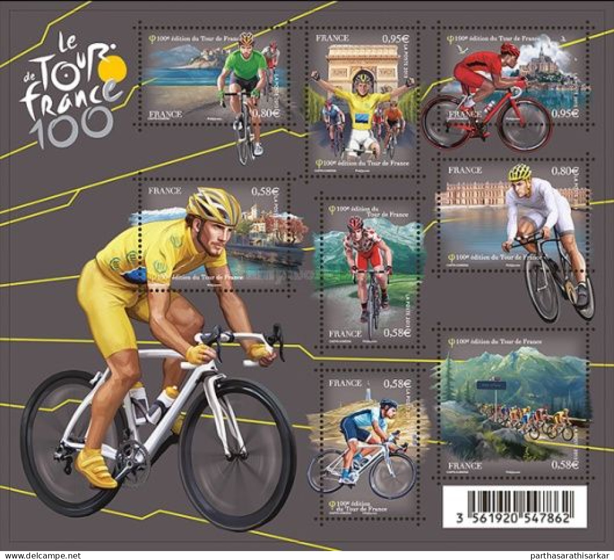 FRANCE 2013 CYCLING THE 100TH ANNIVERSARY OF TOUR DE FRANCE MINIATURE SHEET MS MNH - Nuevos