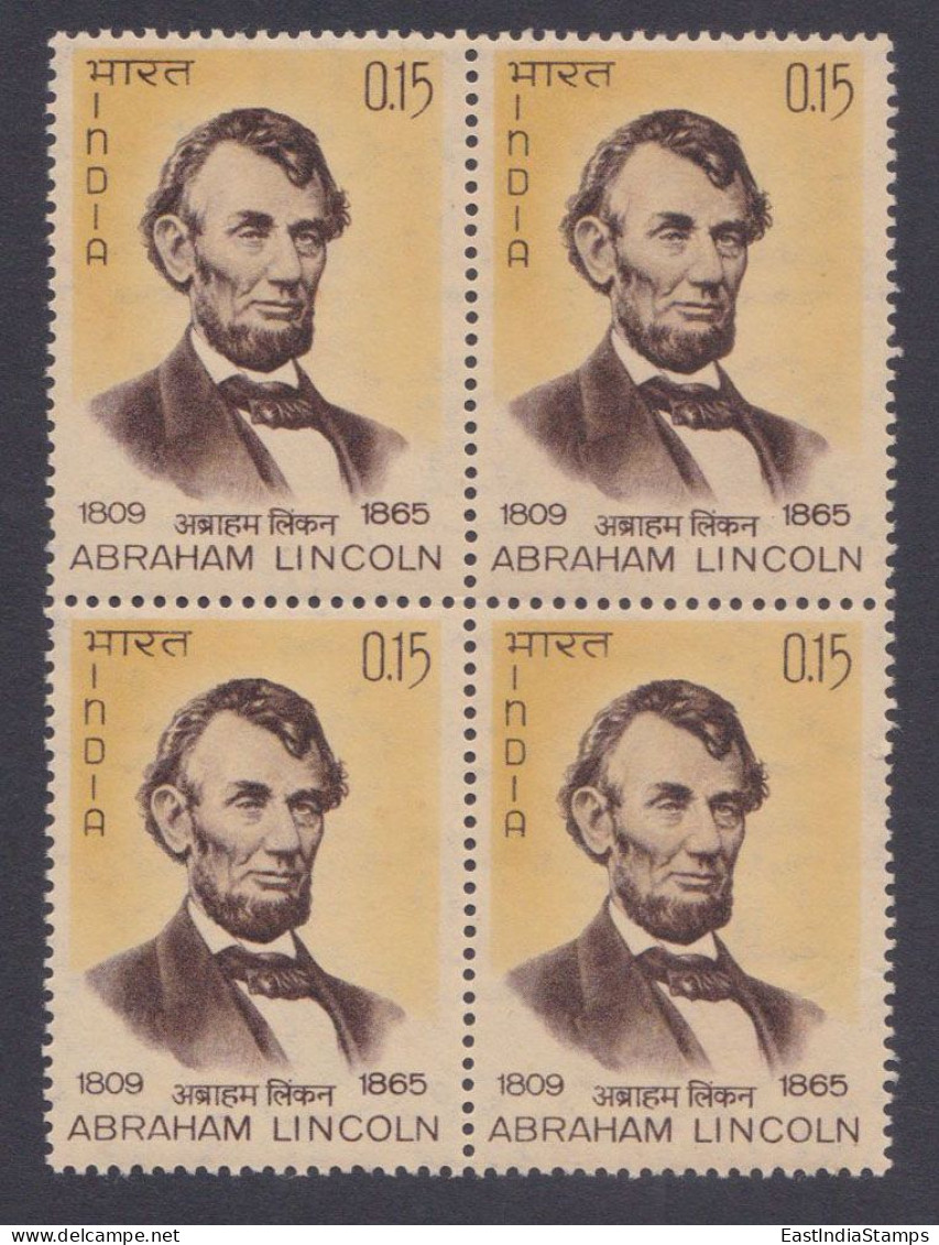 Inde India 1965 MNH Abraham Lincoln, American Lawyer, Politician, Statesman, President, Block - Unused Stamps