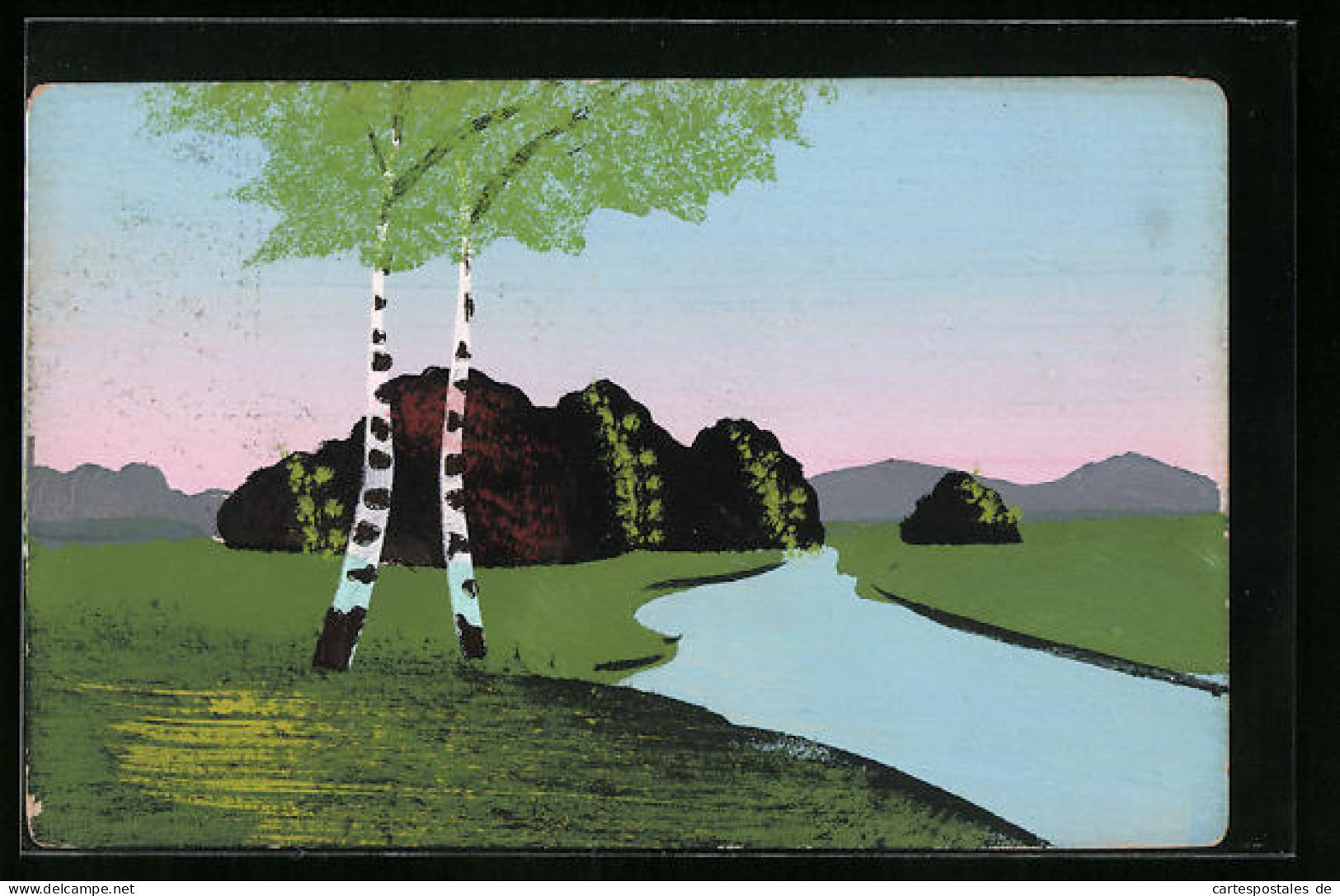 Künstler-AK Handgemalt: Landschaftsidylle Mit Fluss  - 1900-1949