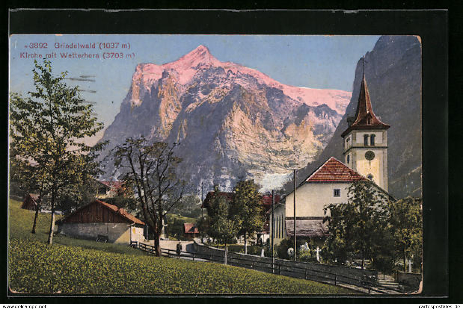 AK Grindelwald, Kirche Mit Wetterhorn  - Grindelwald