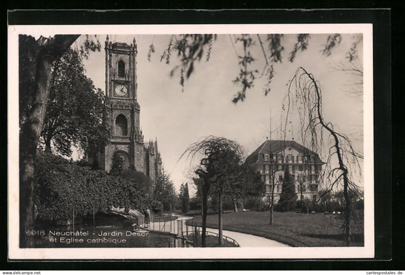 AK Neuchatel, Jardin Desor Et Eglise Catholique  - Otros & Sin Clasificación