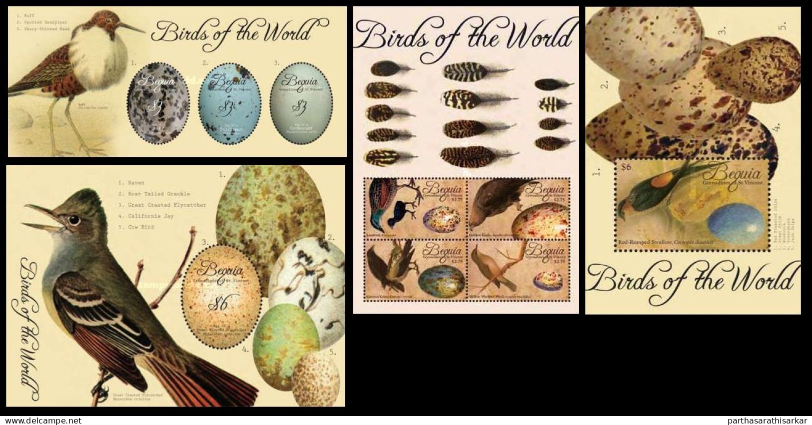 BEQUIA ST. VINCENT AND THE GRENADINES 2011 BIRD EGGS BIRDS SET OF 4 MINIATURE SHEET MS MNH - Autres & Non Classés