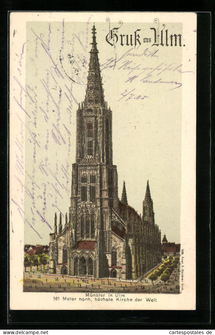 Lithographie Ulm, Darstellung Vom Münster  - Altri & Non Classificati