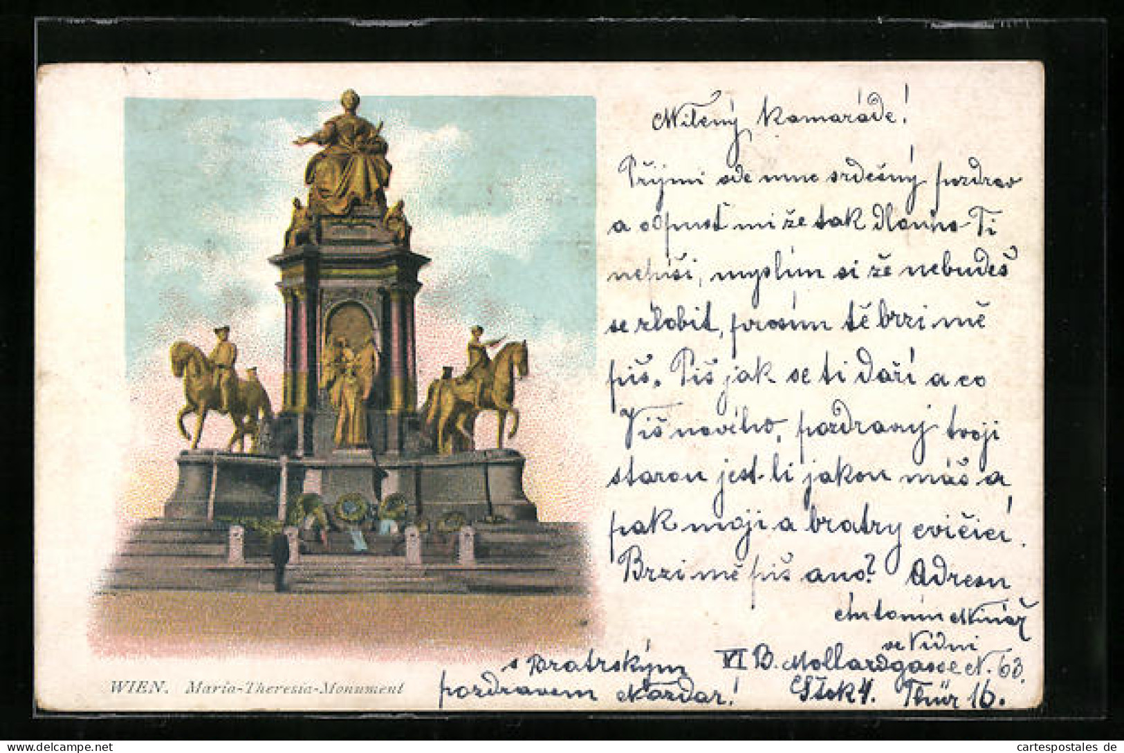 Lithographie Wien, Maria-Theresia-Monument Mit Kränzen  - Sonstige & Ohne Zuordnung