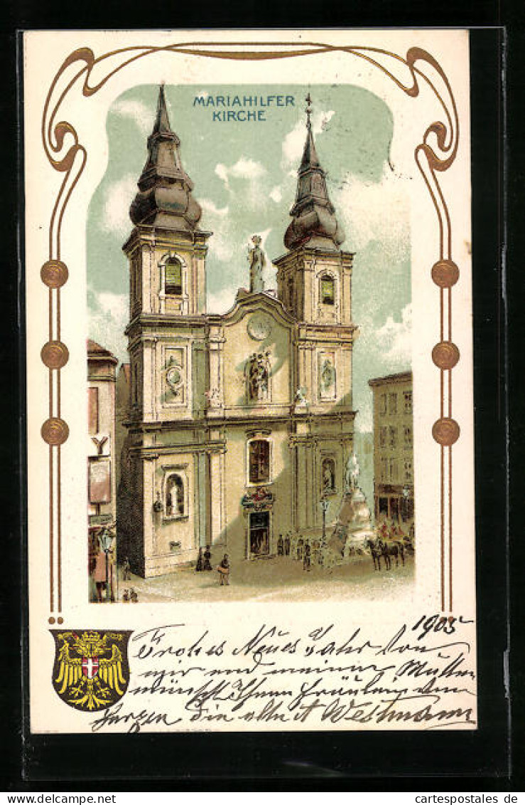 Lithographie Wien, Mariahilfer Kirche Mit Vorplatz  - Andere & Zonder Classificatie