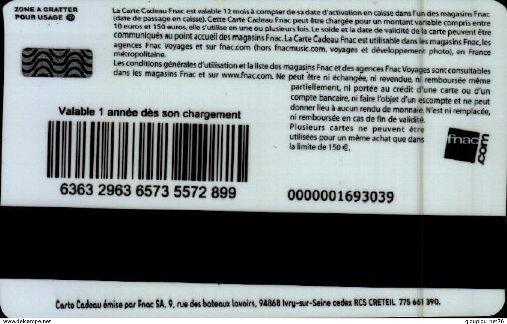 CARTE CADEAU FNAC...LADY GAGA... - Cartes De Fidélité Et Cadeau