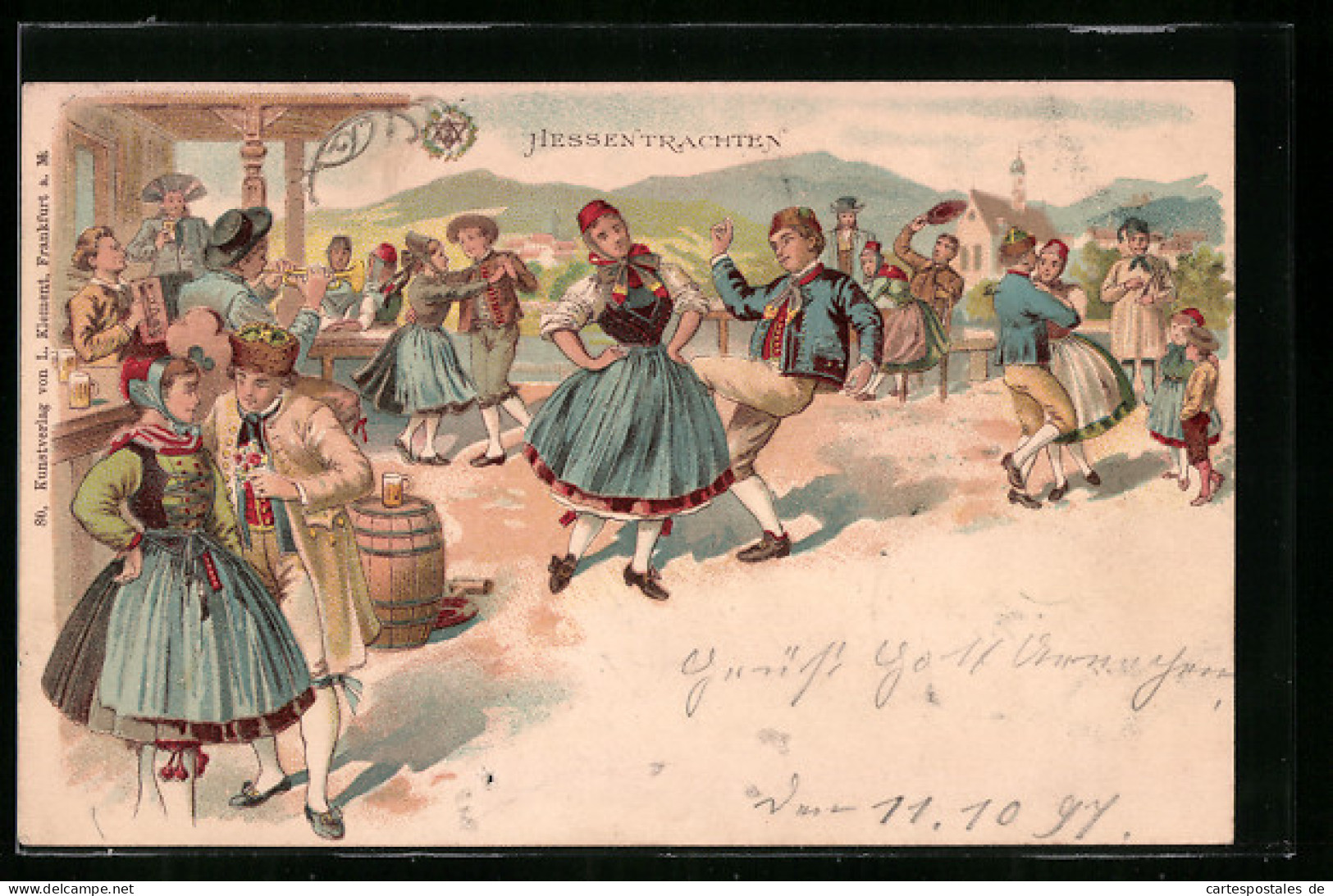 Lithographie Geselliger Tanz In Hessischer Tracht  - Costumes