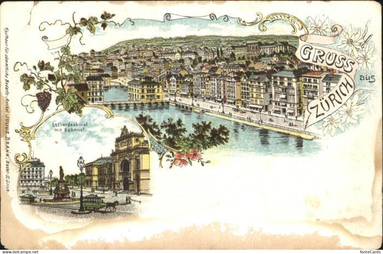 12466329 Zuerich ZH Stadtblick Limmat Escherdenkmal Mit Bahnhof Zuerich - Autres & Non Classés