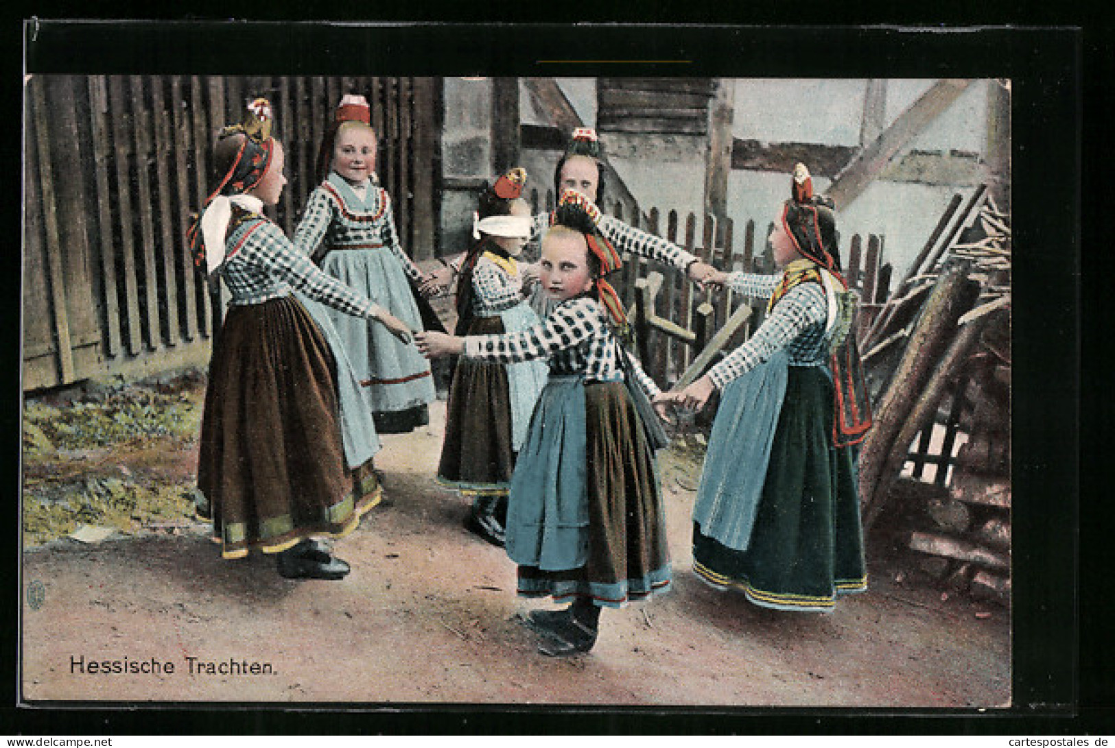 AK Kinder In Hessischer Tracht Beim Ringel-Reihen  - Vestuarios