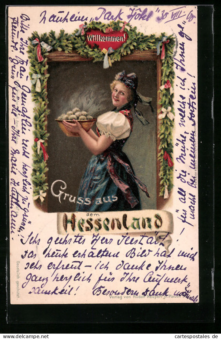 AK Hessin In Tracht Mit Klossschale  - Costumes