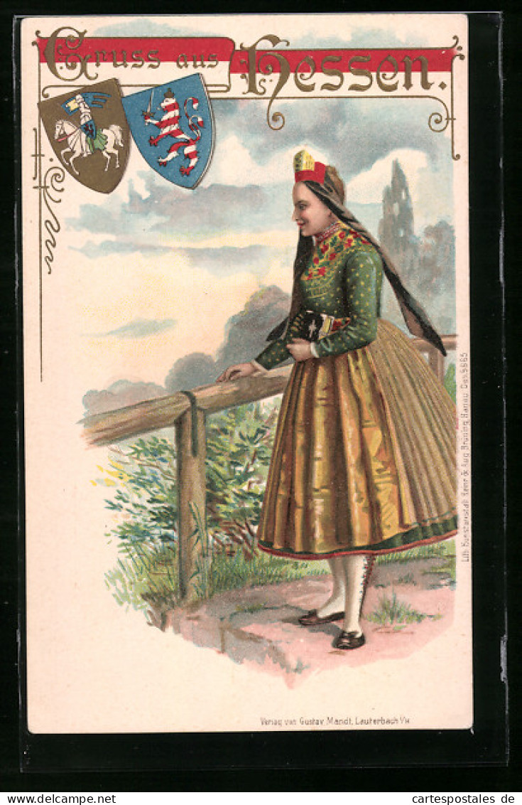 Präge-AK Junge Frau In Hessischer Tracht  - Costumes