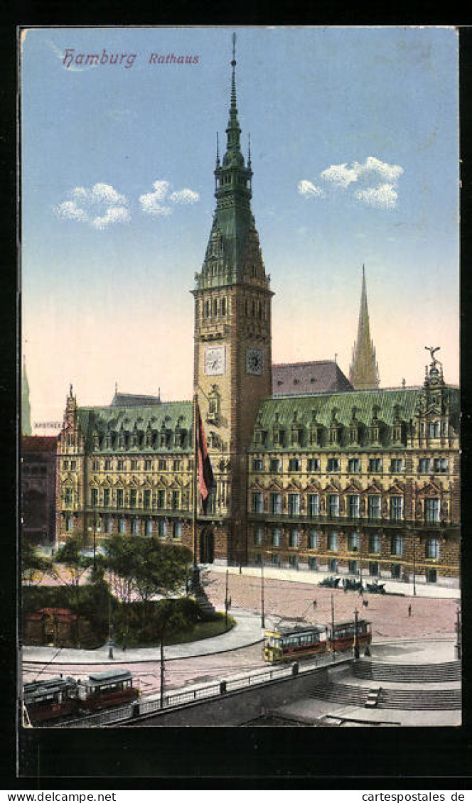 AK Hamburg, Strassenbahn Vor Dem Rathaus  - Tramways