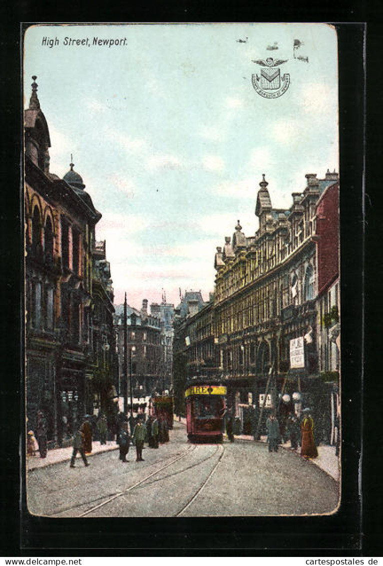 AK Newport, High Street, Strassenbahn  - Tram