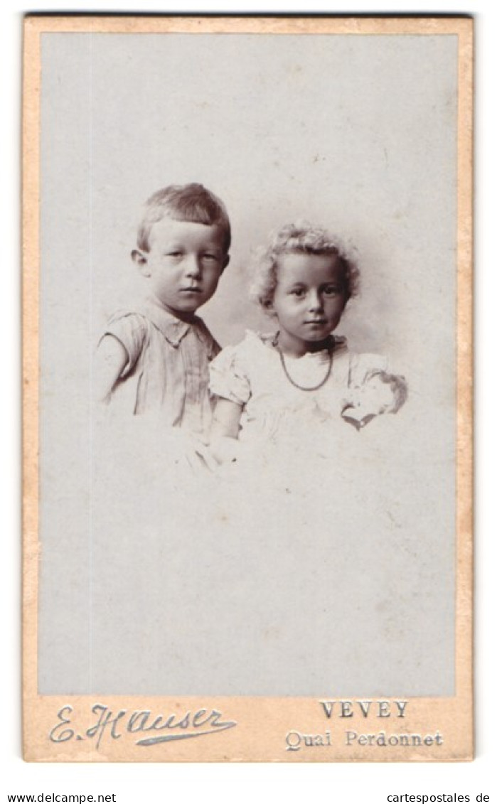 Fotografie E. Hauser, Vevey, Quai Perdonnet, Kinderpaar Walter In Modischer Kleidung  - Anonymous Persons