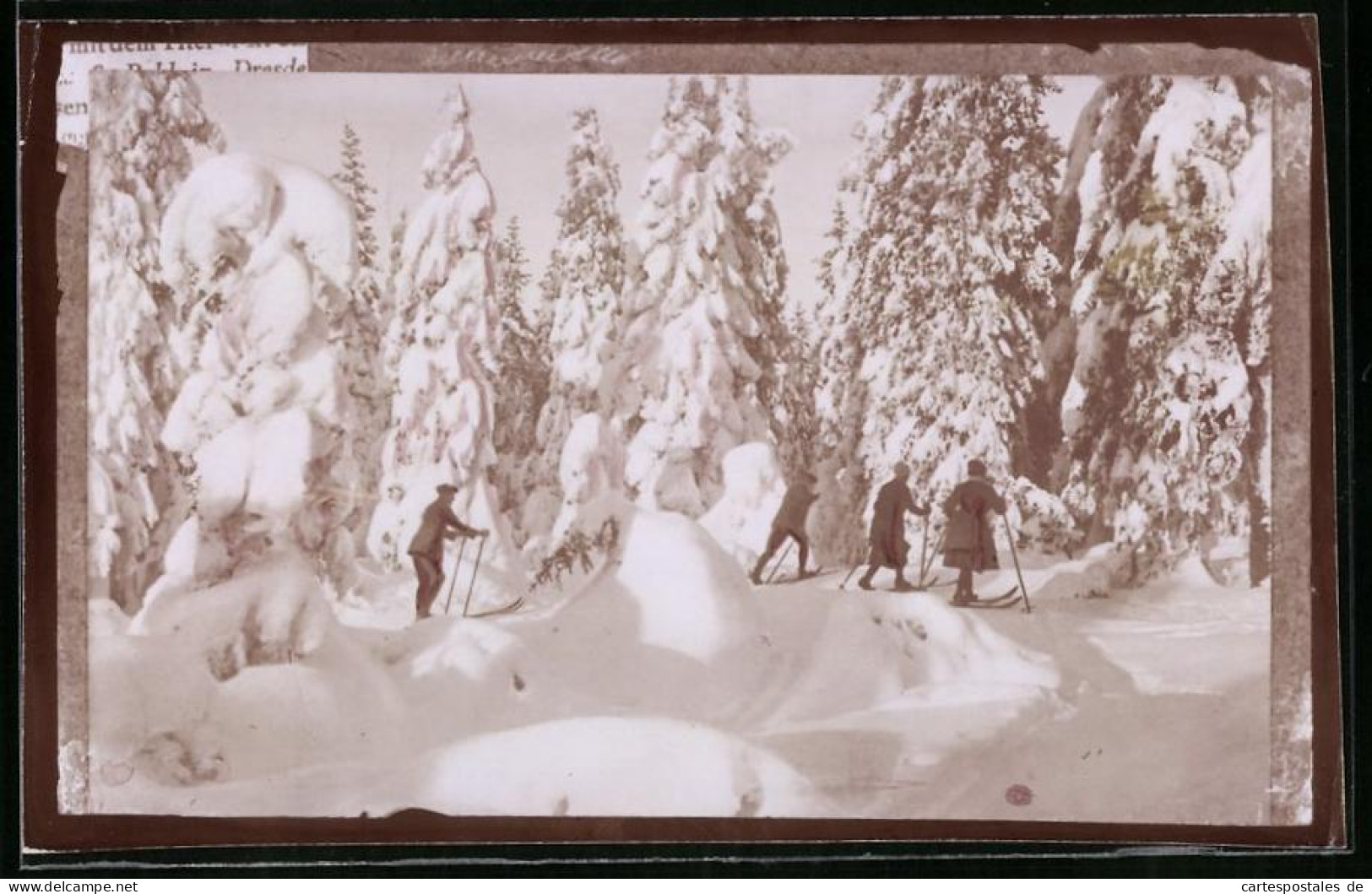 Fotografie Brück & Sohn Meissen, Ansicht Oberbärenburg I. Erzg., Skieläufer Im Verschneiten Wald Beim Auslauf  - Lieux