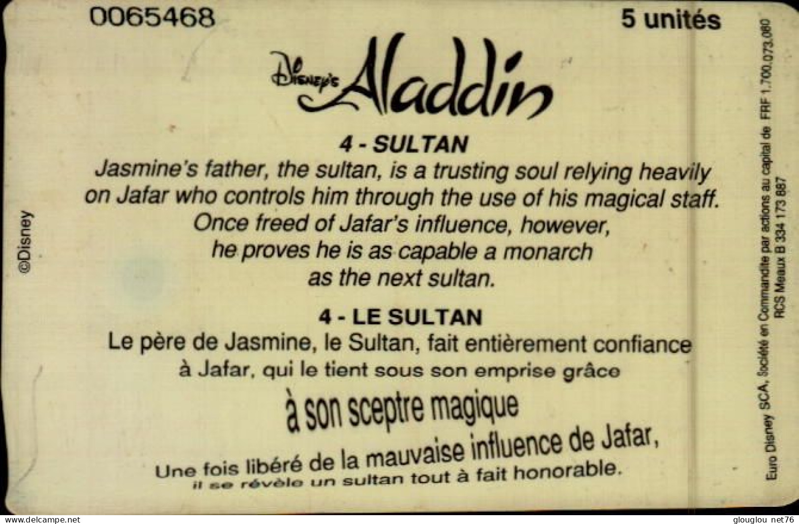 TELECARTE 5...ALADDIN..LE SULTAN...... - Comics