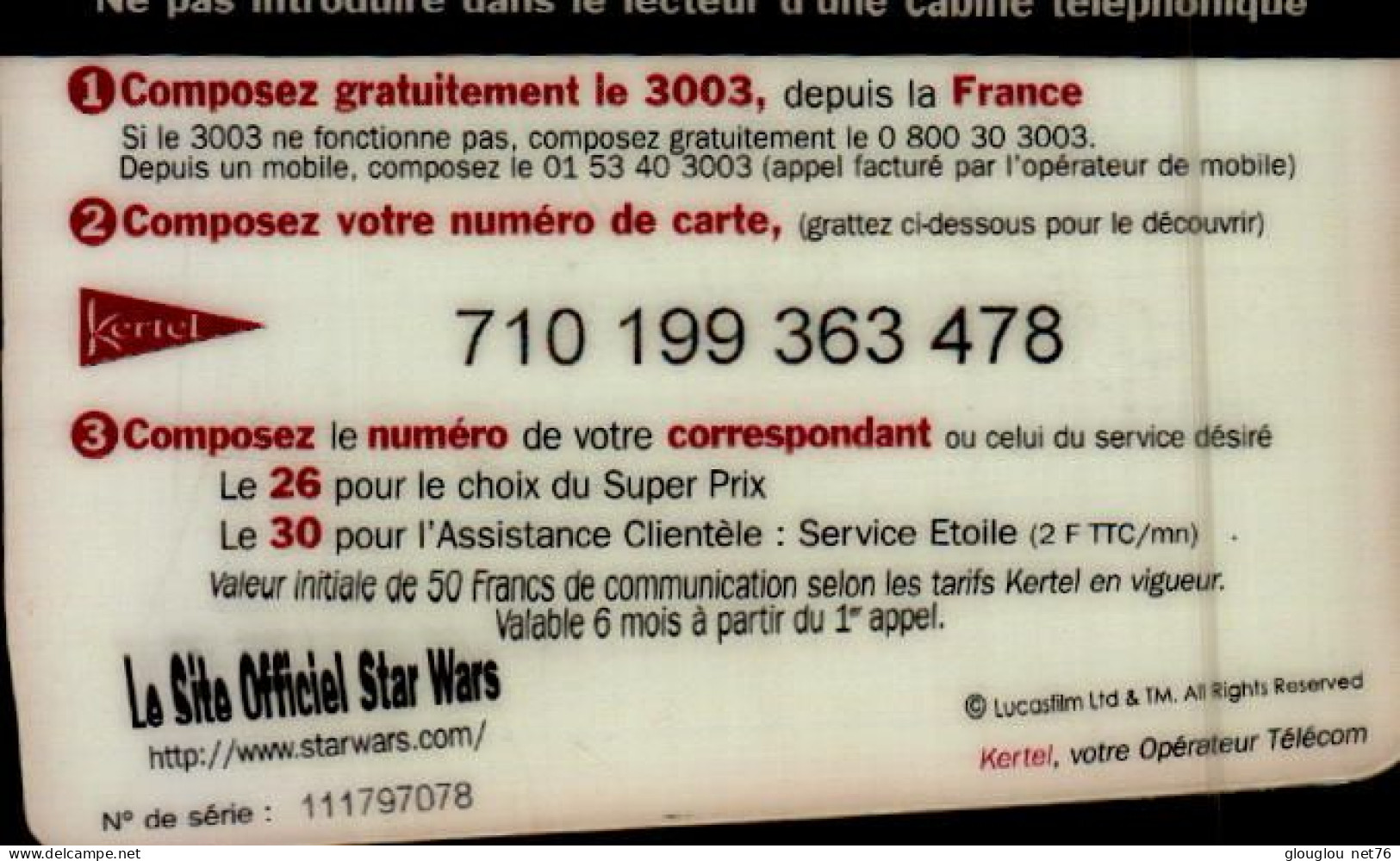 TELECARTE KERTEL...STARS WARS........ - Cinema