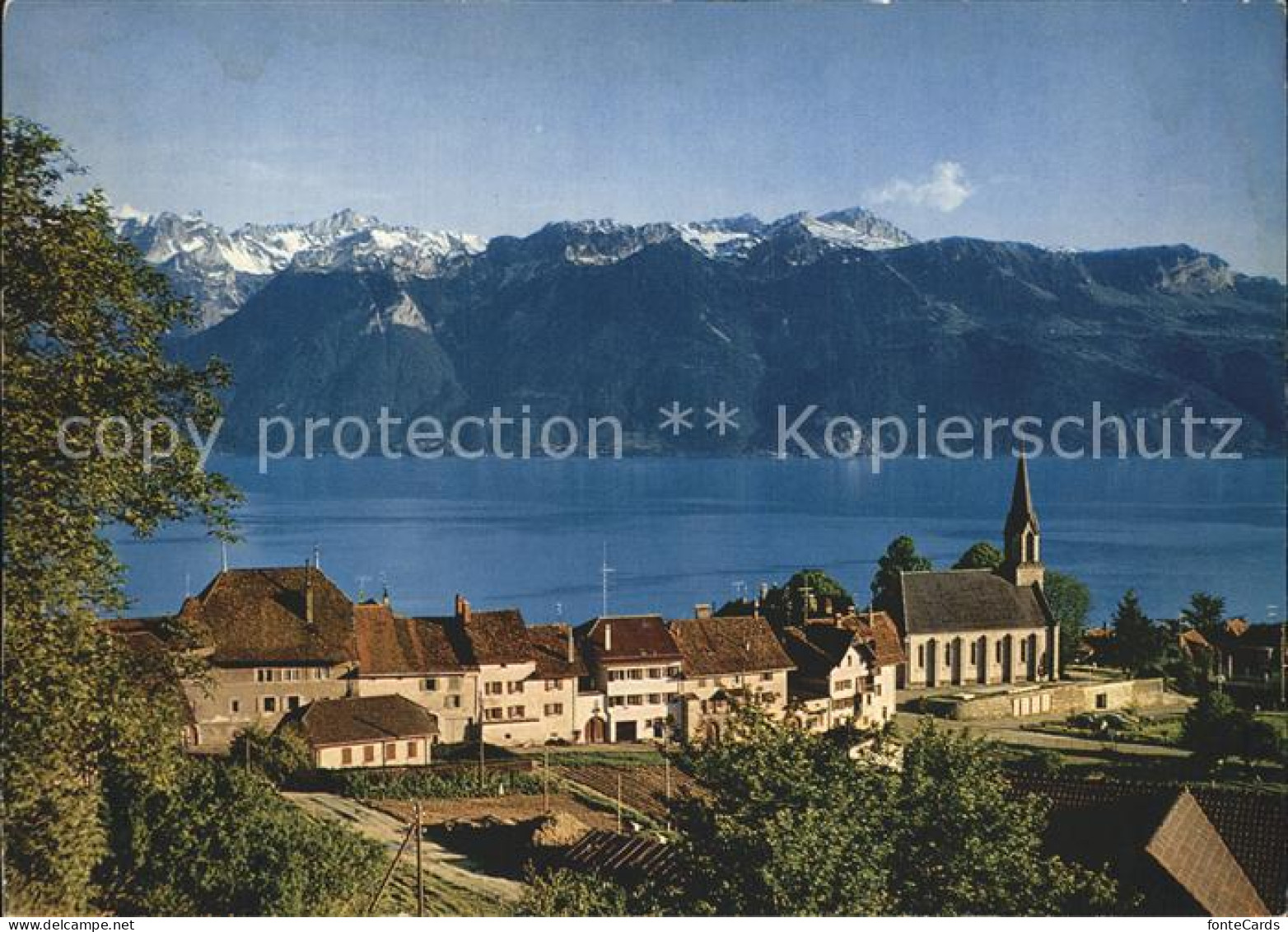 12379349 Chexbres Lac Leman Et Les Alpes De Savoie Kirche Genfersee Alpen Chexbr - Andere & Zonder Classificatie