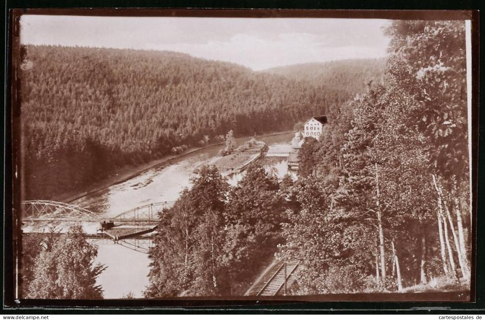 Fotografie Brück & Sohn Meissen, Ansicht Amerika / Mulde, Partie An Der Mulde Mit Wassermühle  - Orte