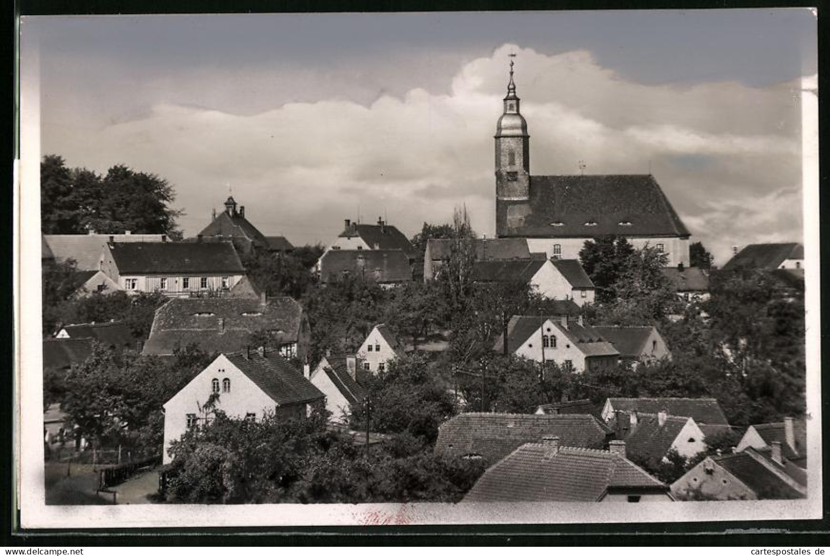 Fotografie Brück & Sohn Meissen, Ansicht Krögis, Blick In Die Stadt Mit Kirche Und Wohnhäusern  - Orte