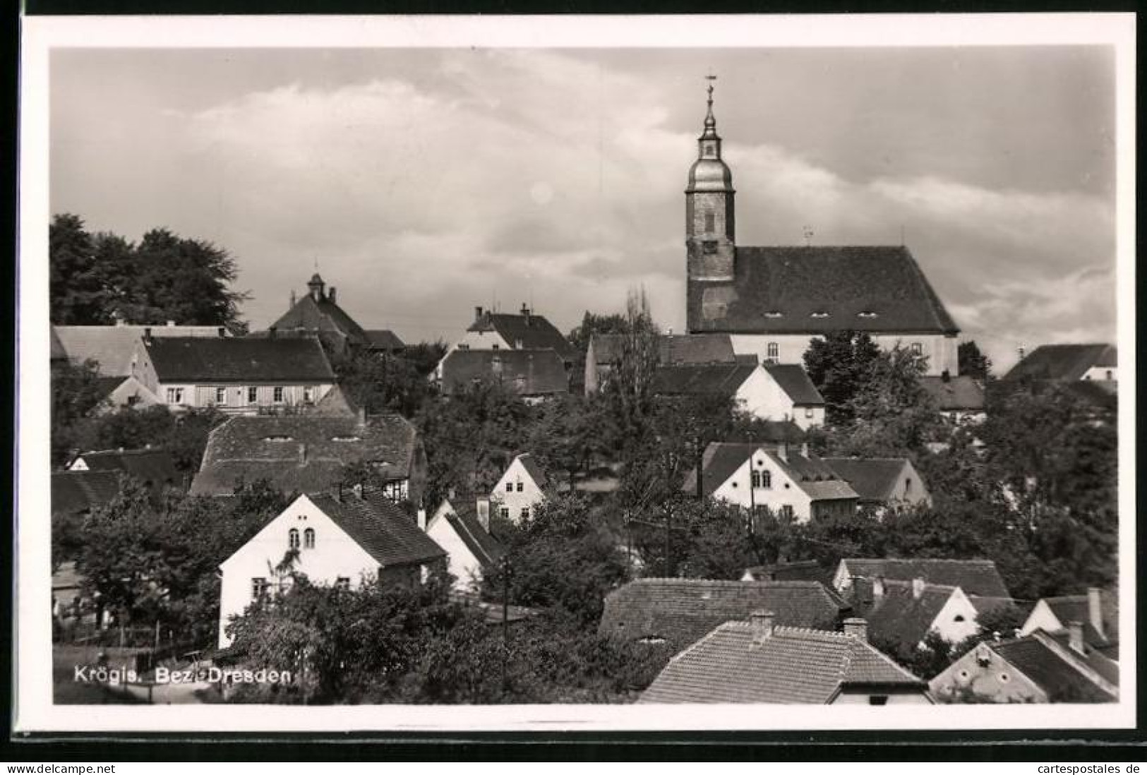 Fotografie Brück & Sohn Meissen, Ansicht Krögis, Ortspartie Mit Blick Zur Kirche  - Orte