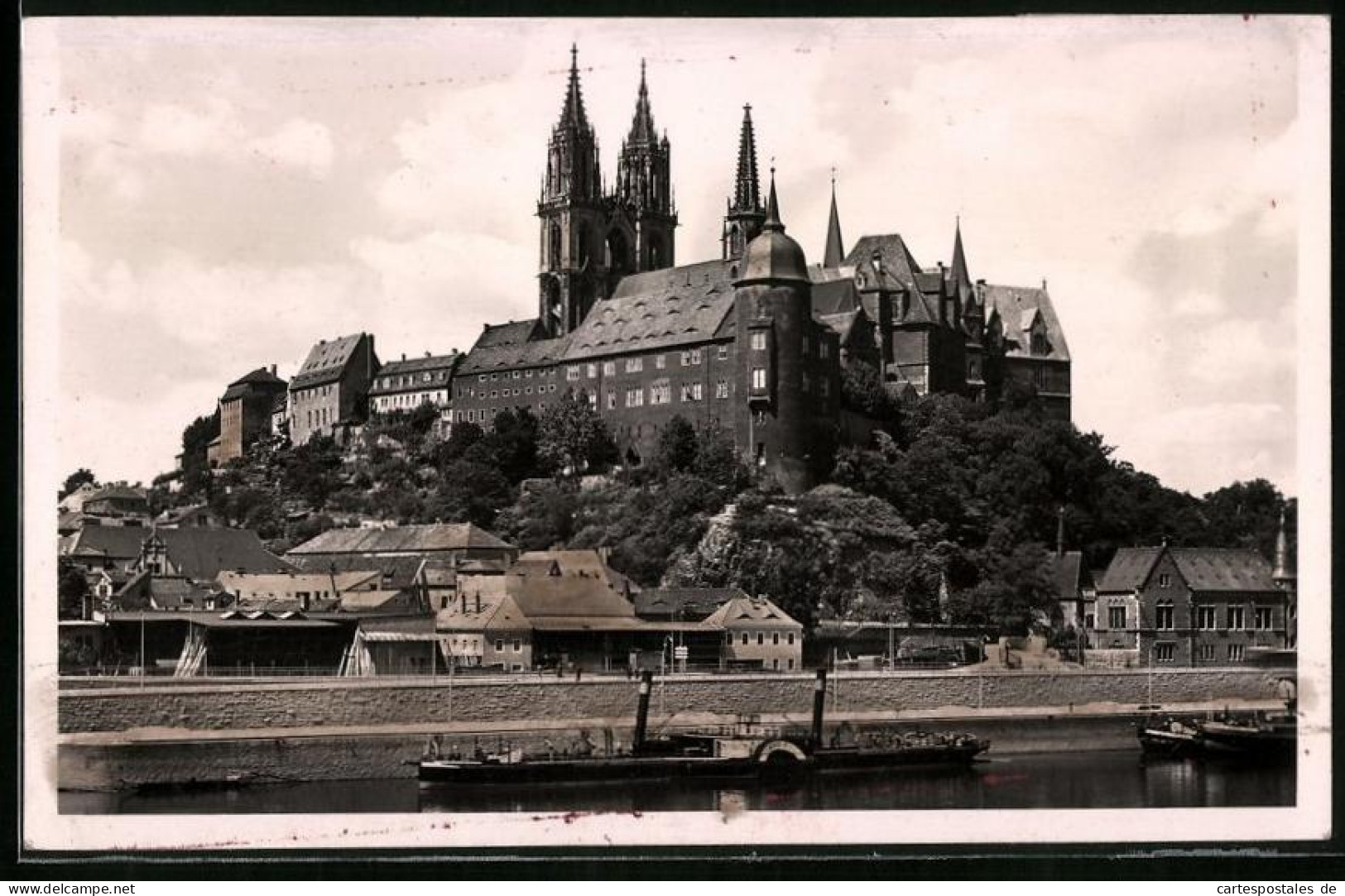 Fotografie Brück & Sohn Meissen, Ansicht Meissen I. Sa., Raddampfer N.N.V.E. 15 Am Elbeufer, Albrechtsburg Und Dom  - Places