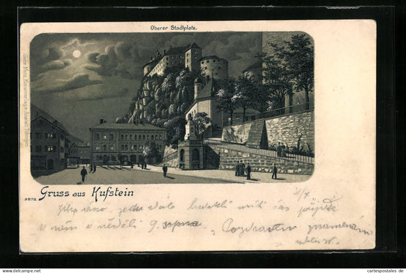 Mondschein-Lithographie Kufstein, Oberer Stadtplatz Mit Spaziergängern  - Other & Unclassified