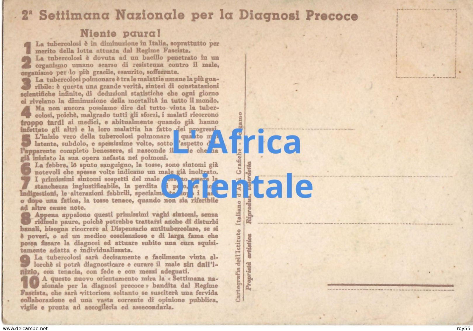 Carta Geografica Dell' Africa Orientale Della Croce Rossa Italiana Pro Campagna Antitubercolare (v.retro) - Mapas