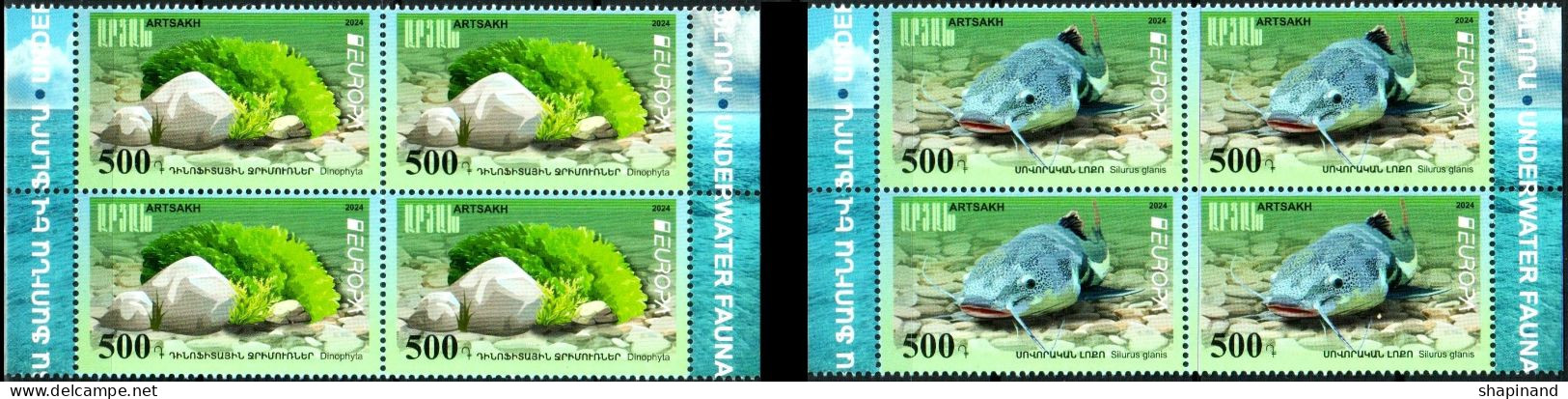 Artsakh 2024 "Europa" Underwater Flora And Fauna. 2 Bl. Of 4v Quality:100% - Armenien