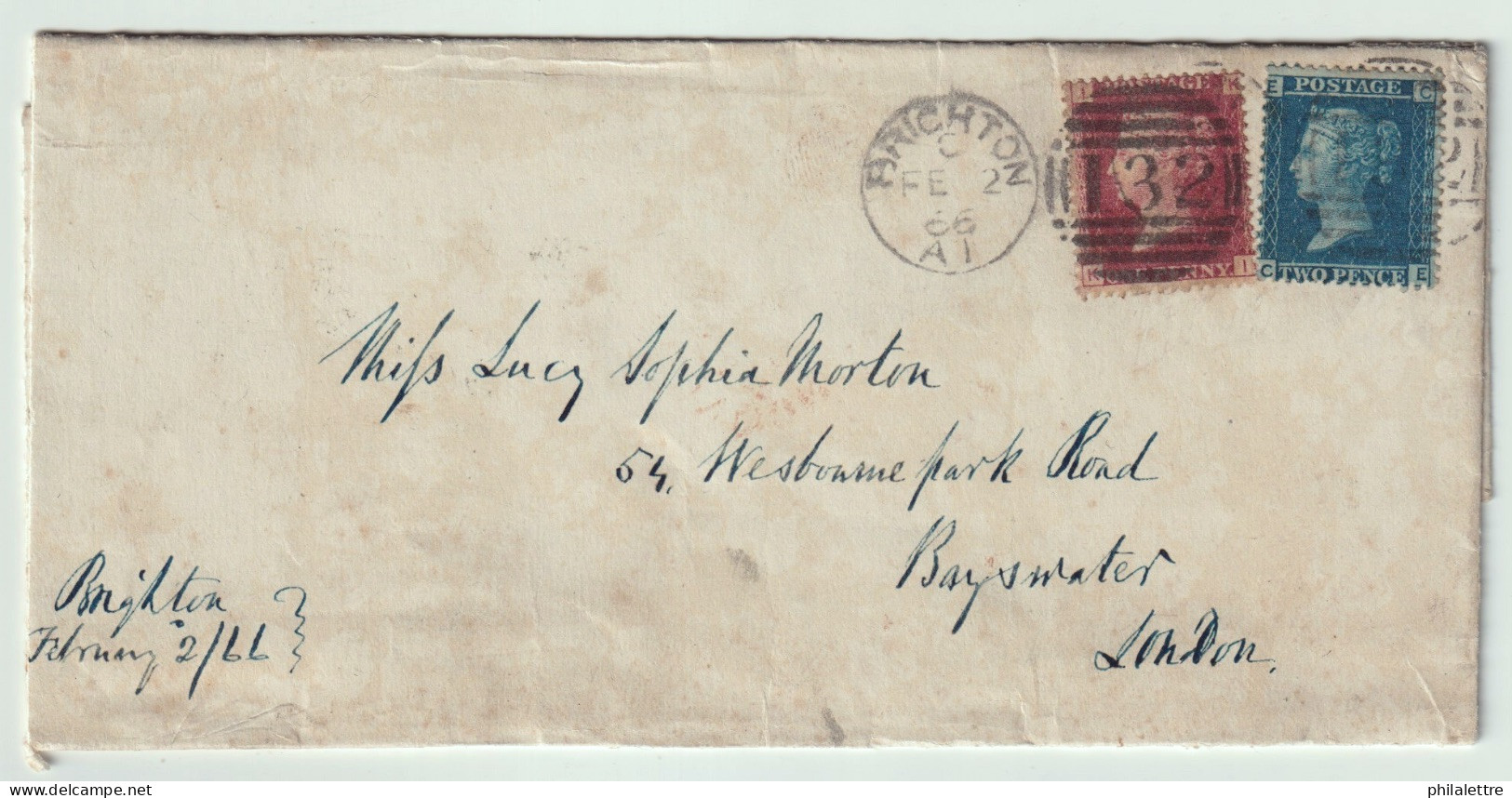 GB / England - 1866 SG 43/4 (unidentified Plate) & SG45 (pl.9 - CE) On Wrapper From BRIGHTON To LONDON - Cartas & Documentos