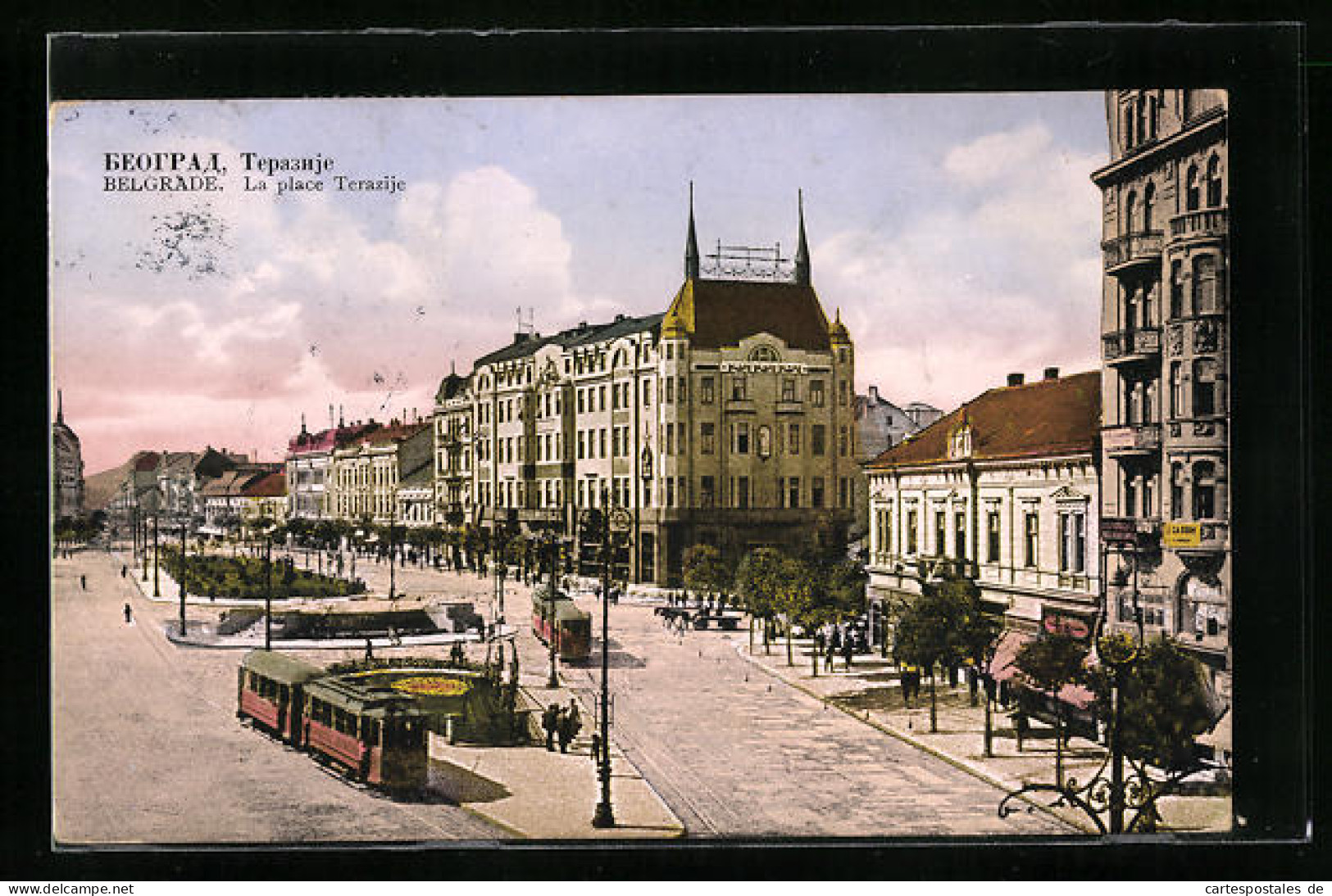 AK Belgrade, La Place Terazije, Strassenbahn  - Tram