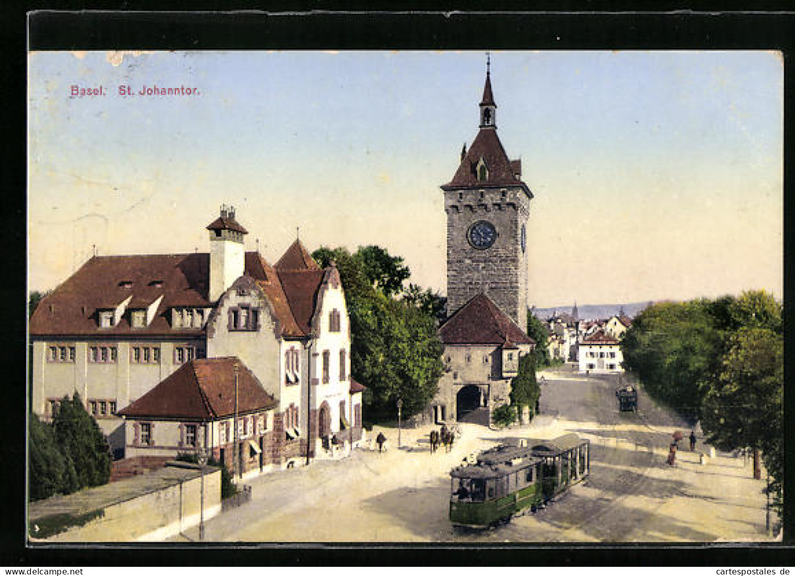 AK Basel, Strassenbahn Vor Dem St. Johanntor Mit Kirche  - Tramways