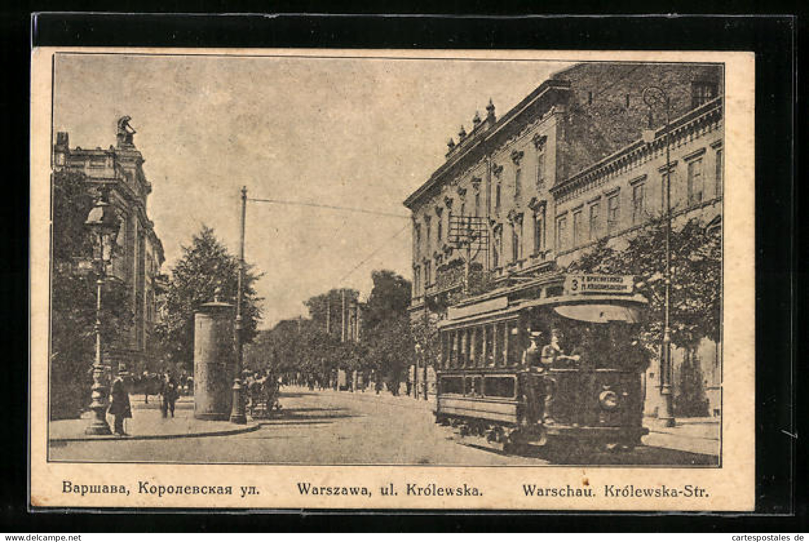 AK Warschau, Strassenbahn Und Passanten Auf Der Krolewska-Strasse  - Tramways