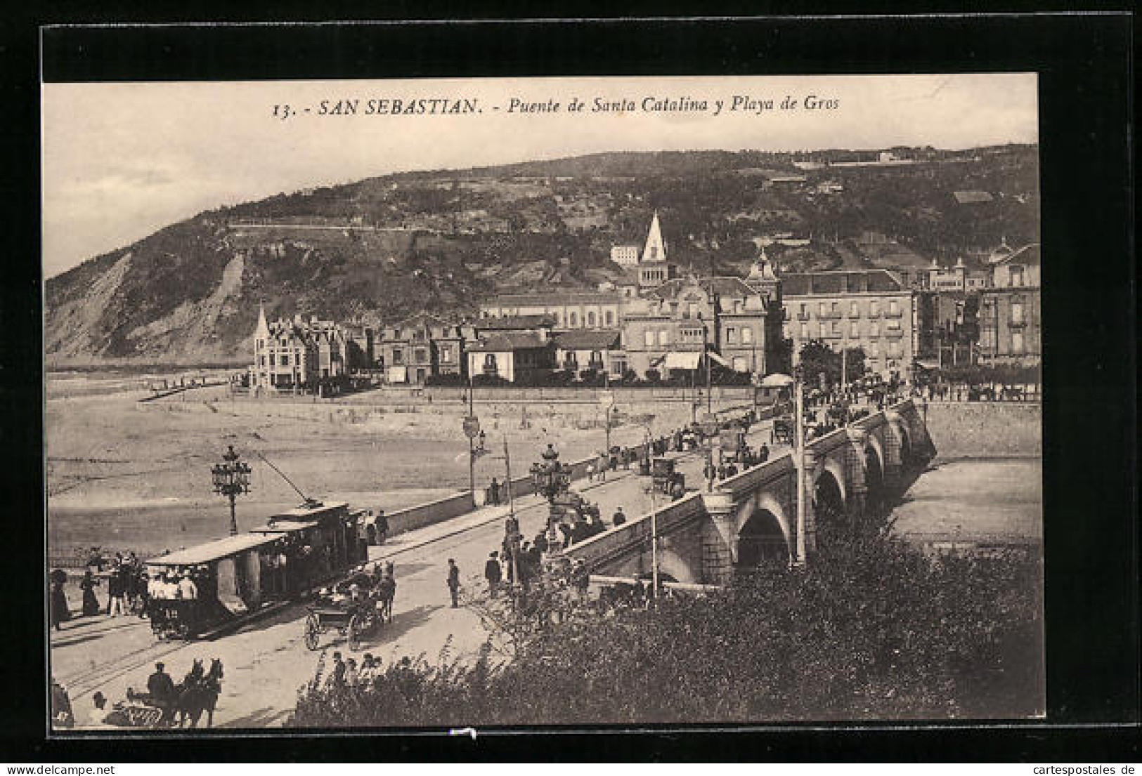 AK San Sebastian, Puente De Santa Catalina Y Playa De Gros, Strassenbahn  - Tramways