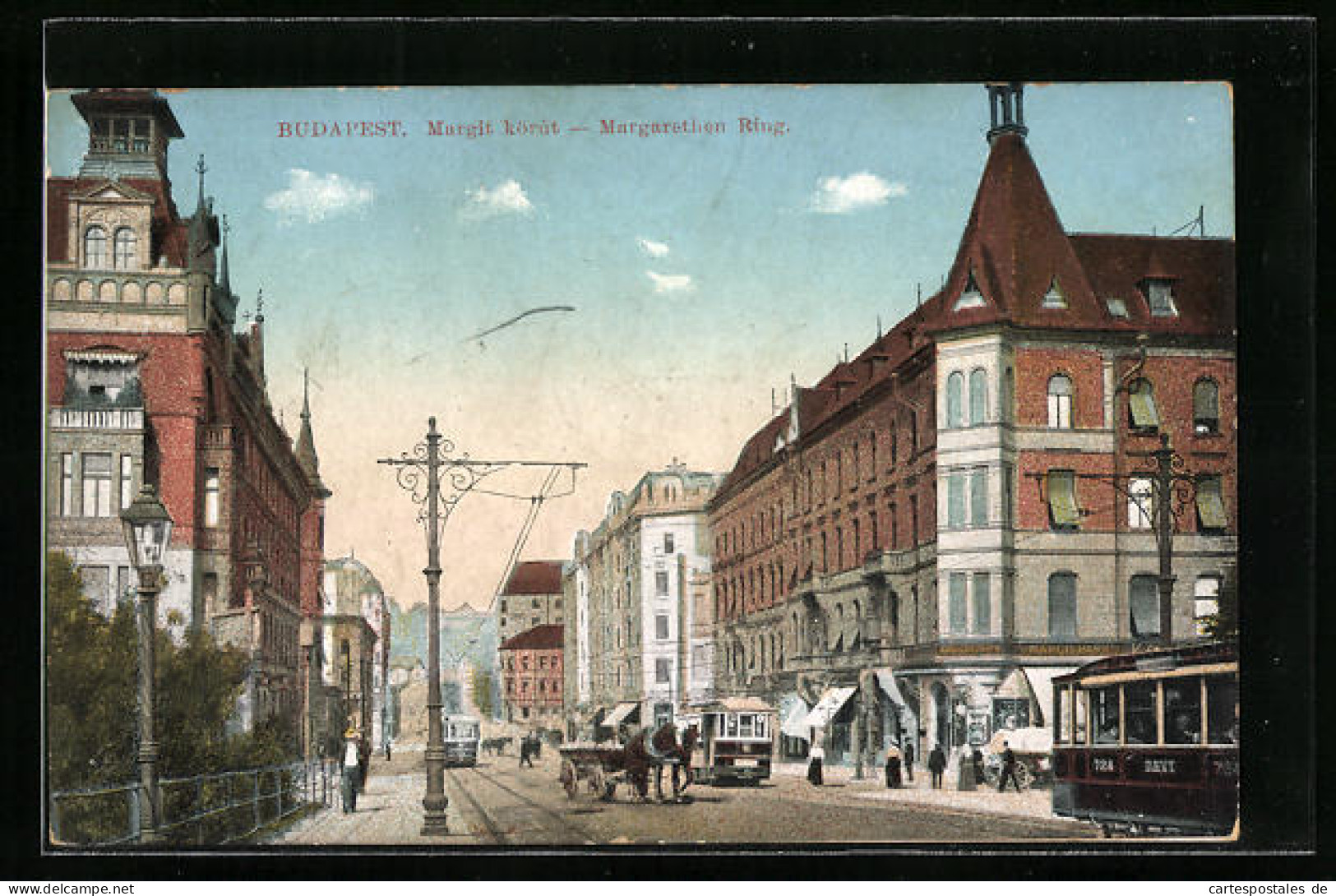 AK Budapest, Strassenpartie Am Margarethenring, Strassenbahn  - Hungría