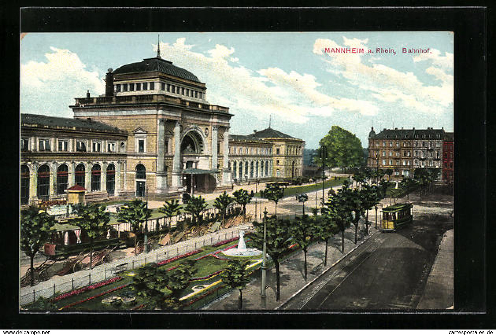 AK Mannheim A. Rh., Strassenbahn Am Bahnhofplatz  - Tramways