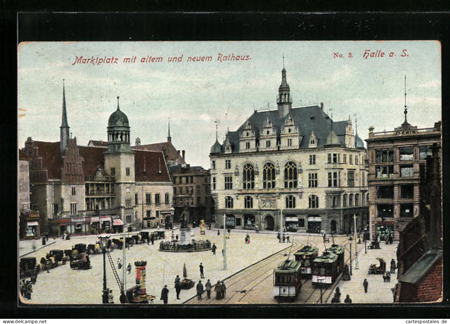 AK Halle A. S., Strassenbahnen Am Marktplatz Mit Altem Und Neuem Rathaus  - Tramways