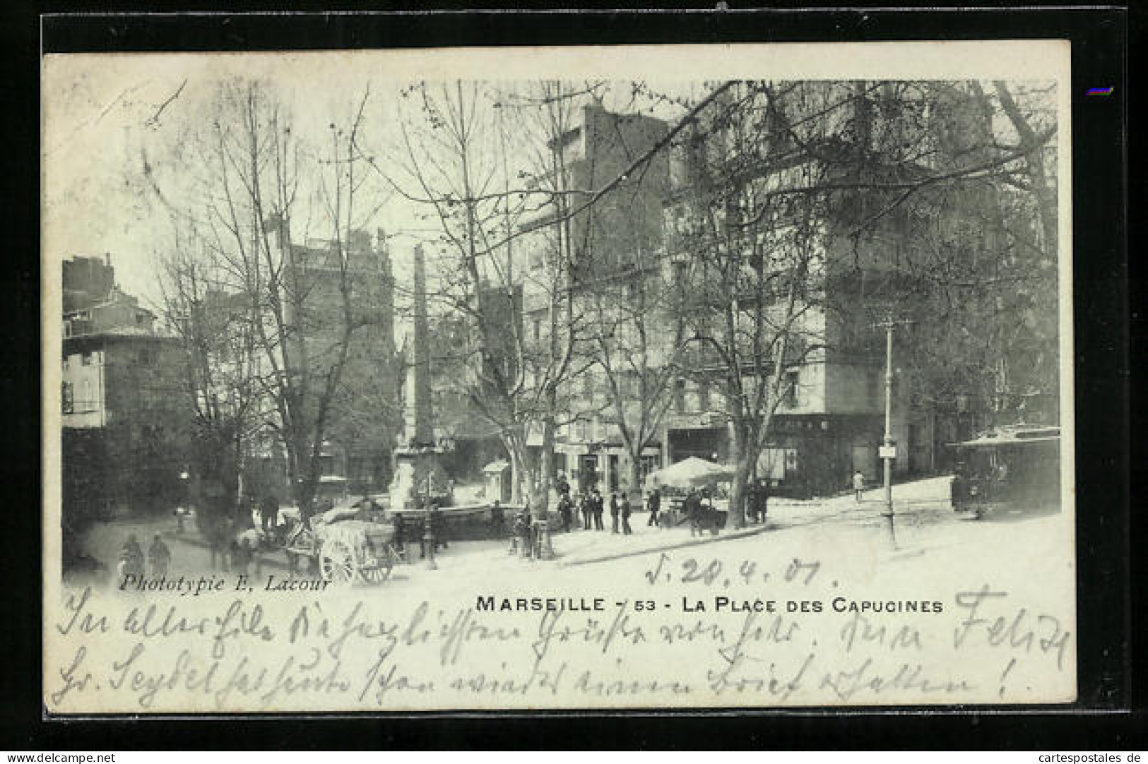 AK Marseille, La Place Des Capucines Mit Strassenbahn  - Tramways