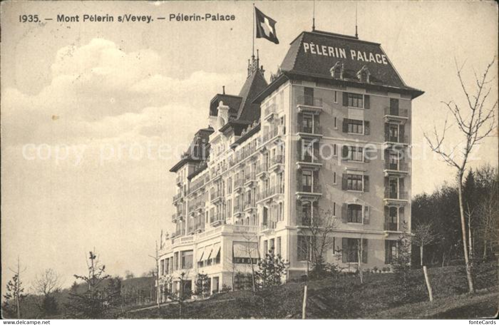 12324189 Mont Pelerin Pelerin Palace Hotel Schweizer Flagge Mont Pelerin - Autres & Non Classés