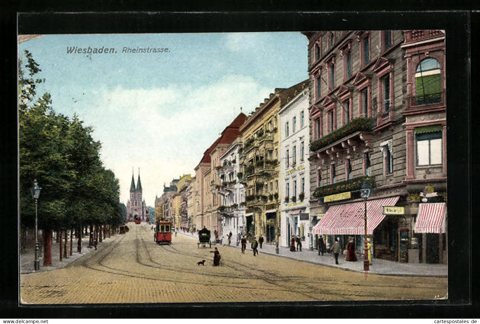 AK Wiesbaden, Rheinstrasse Mit Strassenbahn  - Tramways