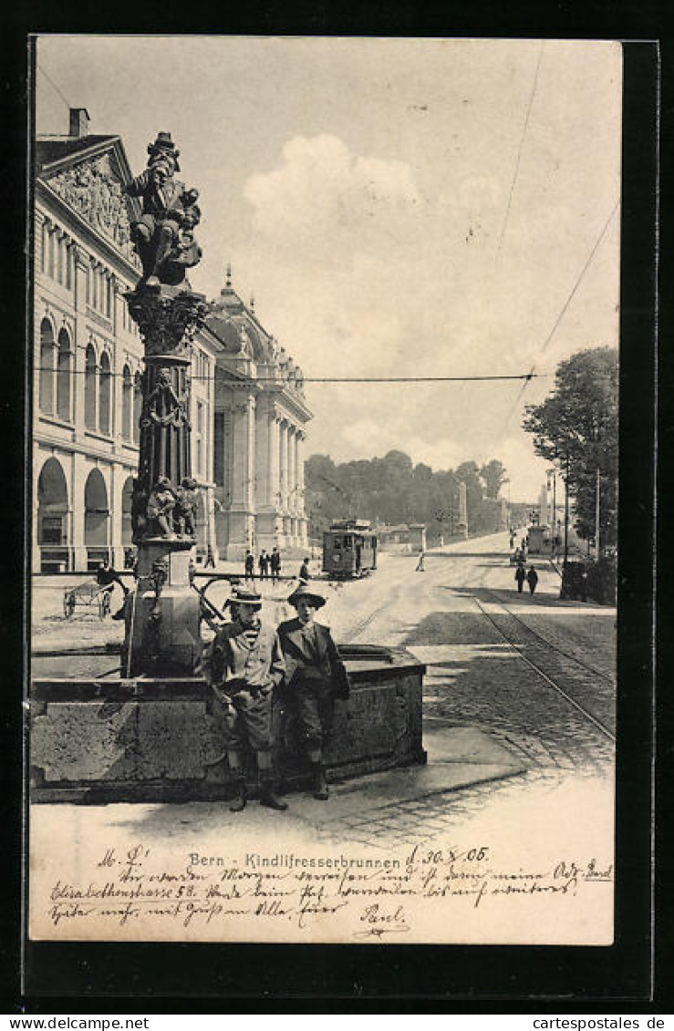 AK Bern, Kindlifresserbrunnen Mit Strassenbahn  - Tram