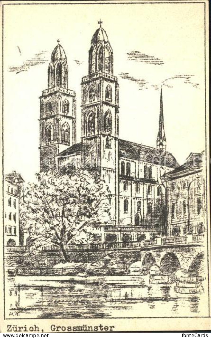 12319349 Zuerich Grossmuenster Zeichnung Kuenstlerkarte Zuerich - Altri & Non Classificati