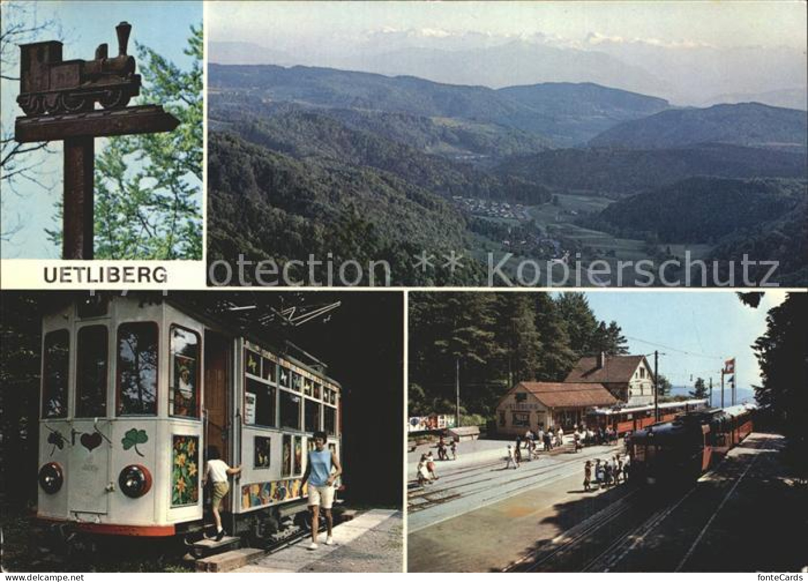 12296959 Uetliberg ZH Bahnhof Eisenbahn Wegweiser Holzschnitzerei Panorama Alpen - Sonstige & Ohne Zuordnung