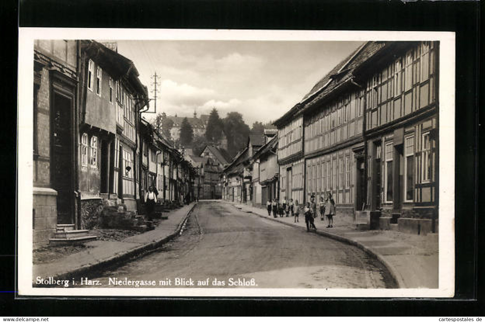 AK Stolberg I. Harz, Strassenpartie Niedergasse Mit Blick Auf Das Schloss  - Stolberg (Harz)