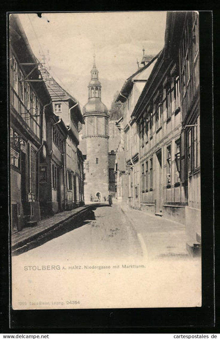 AK Stolberg /Harz, Niedergasse Mit Marktturm  - Stolberg (Harz)