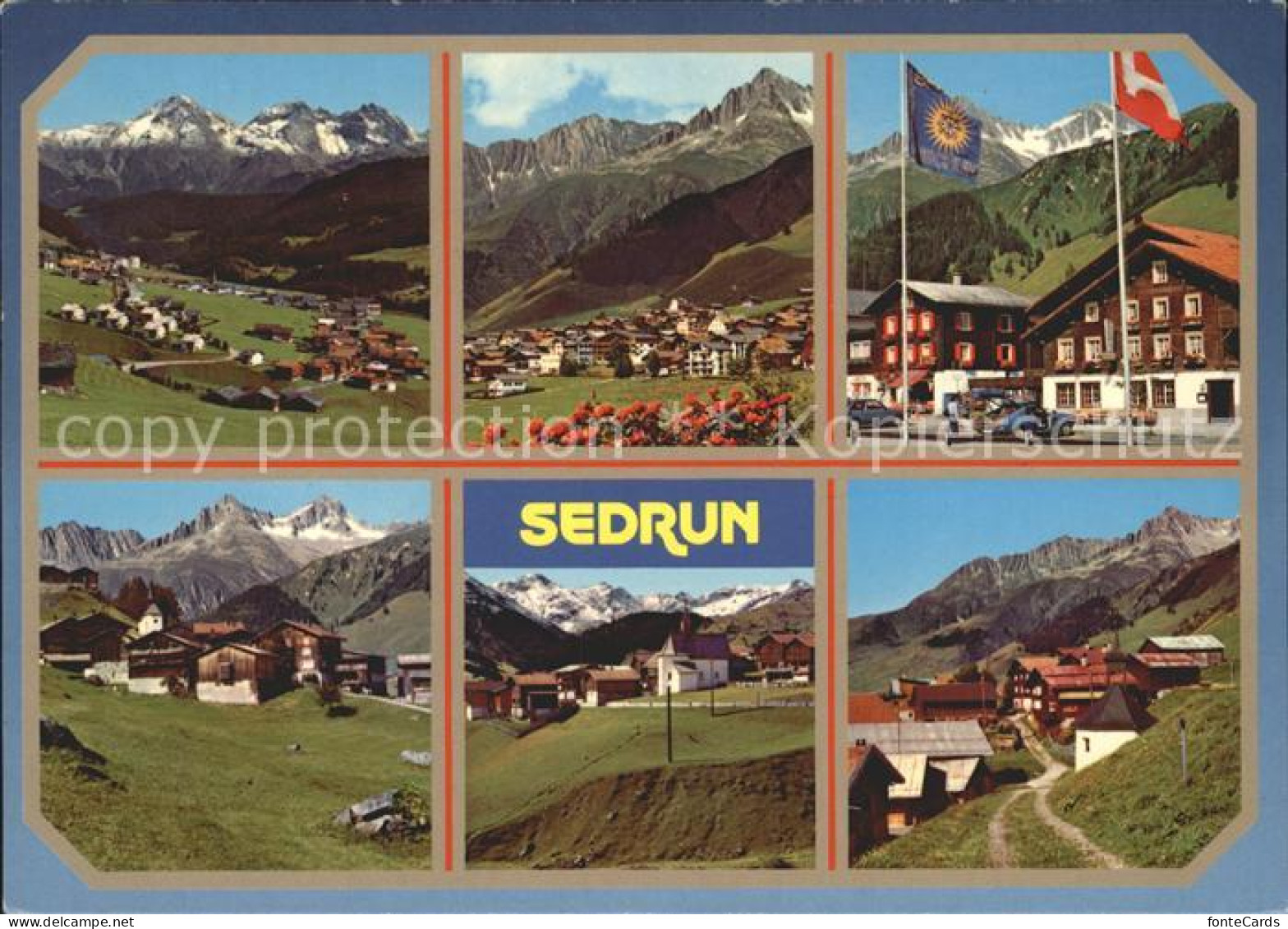 12220669 Sedrun Mit Surrein Zarcuns Und Bugnei Alpenpanorama Flaggen Sedrun - Autres & Non Classés