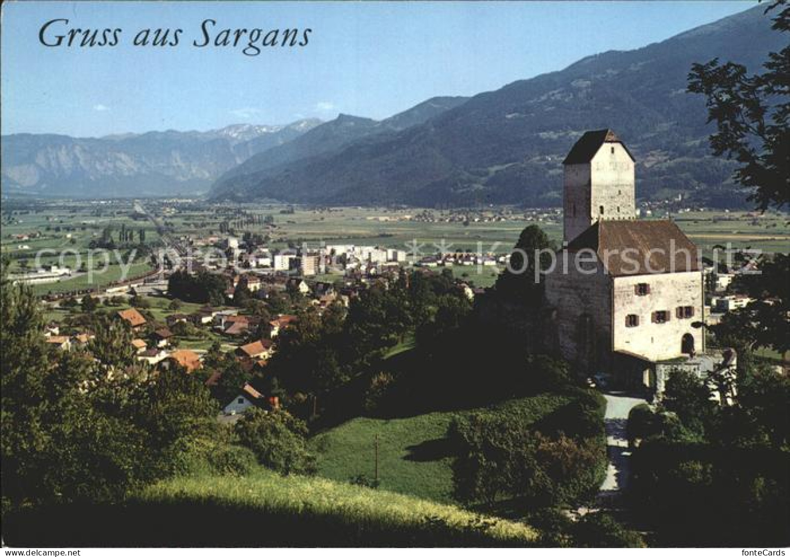 12219639 Sargans Schloss Mit Blick Zum Rheintal Alpen Sargans - Sonstige & Ohne Zuordnung